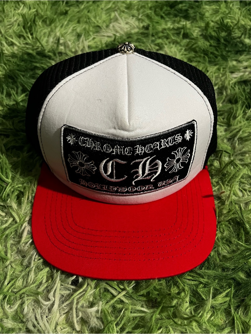 Chrome Hearts White, Black & Red Patch Trucker Hat